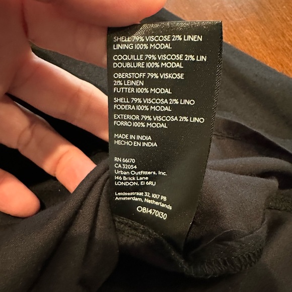 Urban Outfitters Caterina Linen Off-The-Shoulder Mini Dress Boho Babydoll Black - Picture 13 of 15